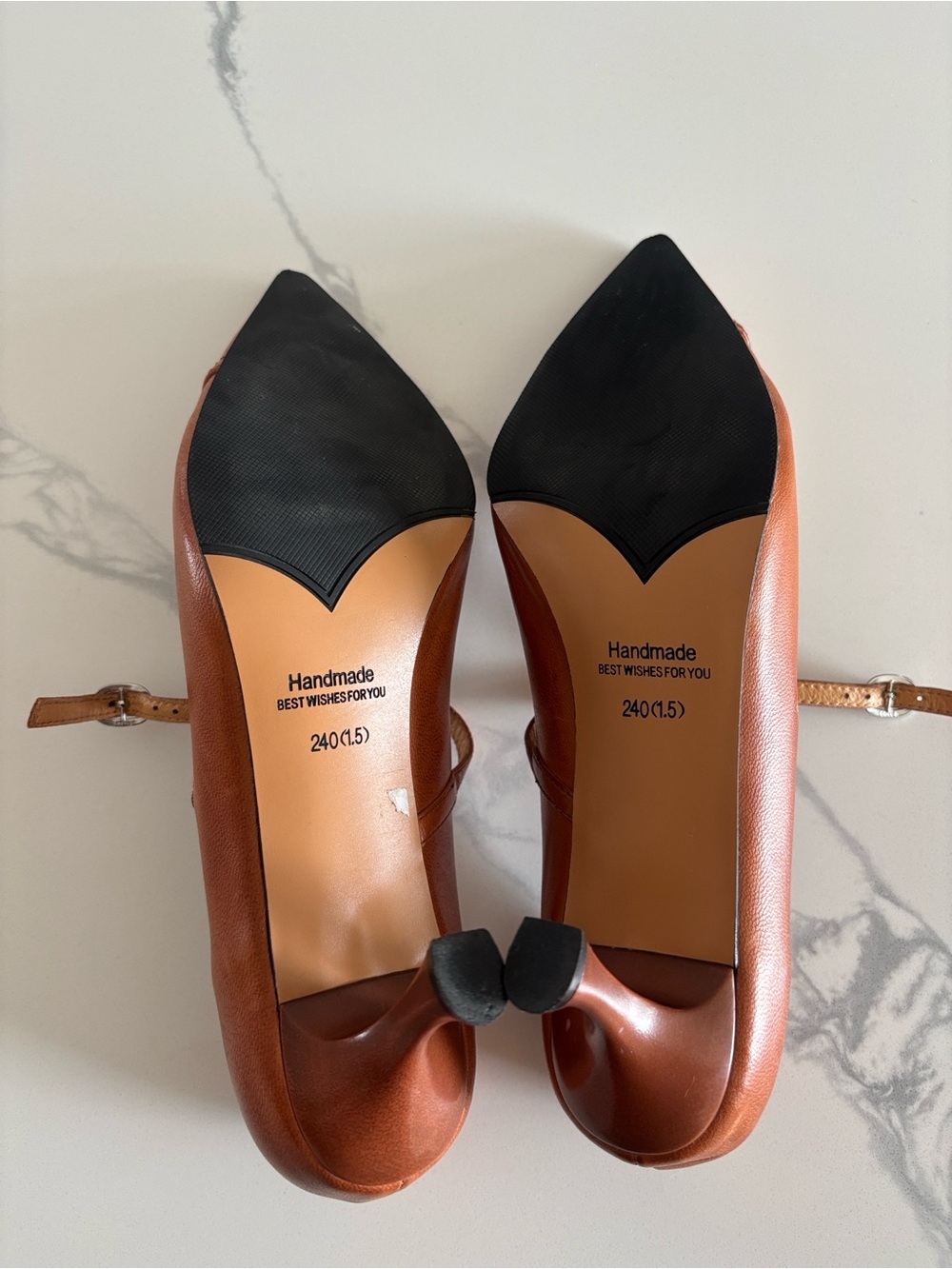 Handmade T-Strap Pointed Toe Heels in Brown - Picture 4 of 13